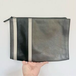 Vintage Coach Leather Document Bag Striped Black Gray Taupe Pouch Clutch Bag